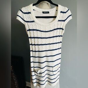White and Navy Striped Knit Dress